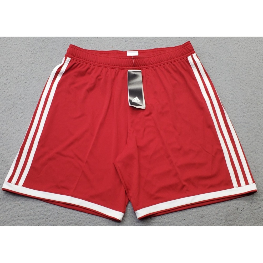 Adidas Climalite Soccer Athletic Sports Shorts Mens L Red White Stripes Pull On
